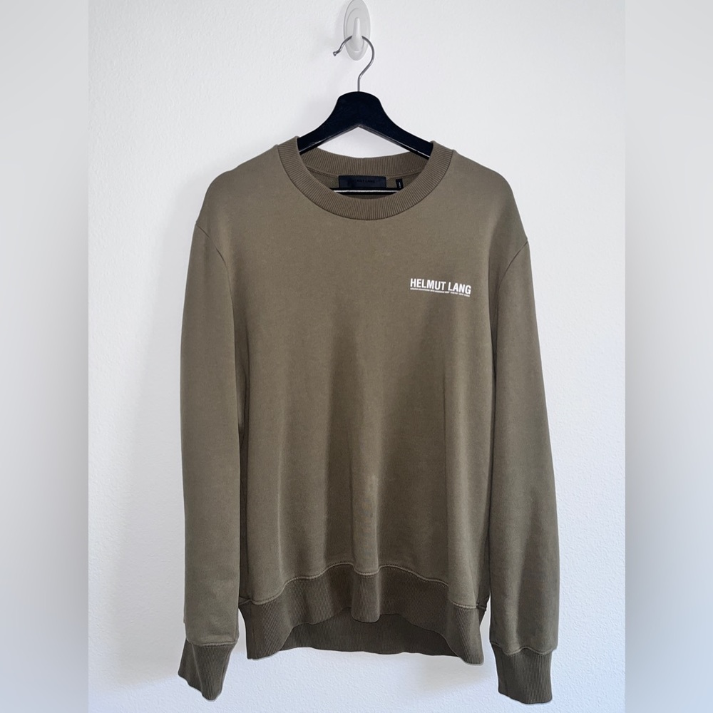 Helmut Lang Olive Crewneck Sweatshirt with White Logo